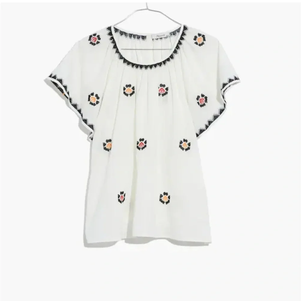 Madewell Embroidered Flutter Sleeve Top Size M - Picture 4 of 12